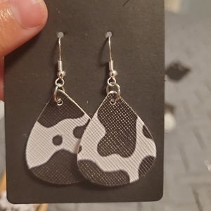 cow print size small faux leather earrings
